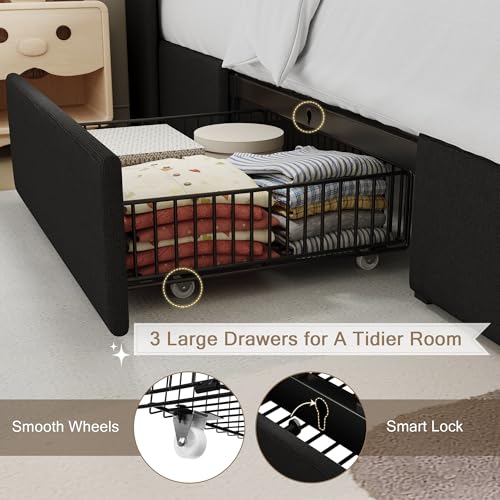 Queen Bed Frame with 4 Storage Drawers and Charging Station, Black S804993