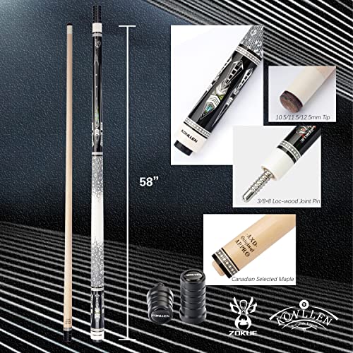 KONLLEN Pool Cue Stick Canadian Maple Billiard Cue Set with Extension and Case I6357