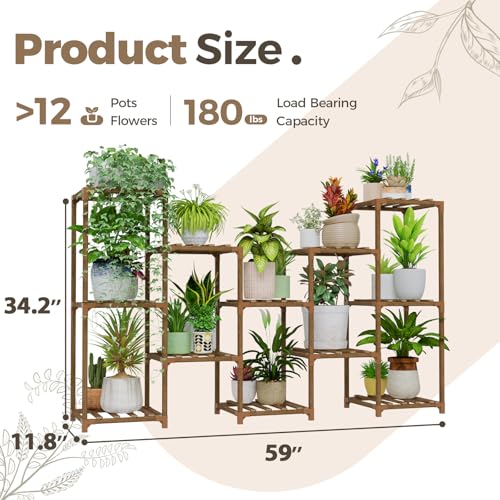 Bamworld Plant Stand Indoor Outdoor Wood Plant Rack 3 Tier Ladder D51744