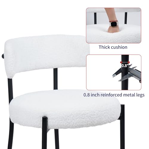 CLATINA White Boucle Dining Chair, Mid-Century Modern Upholstered Chair with Metal Legs R525