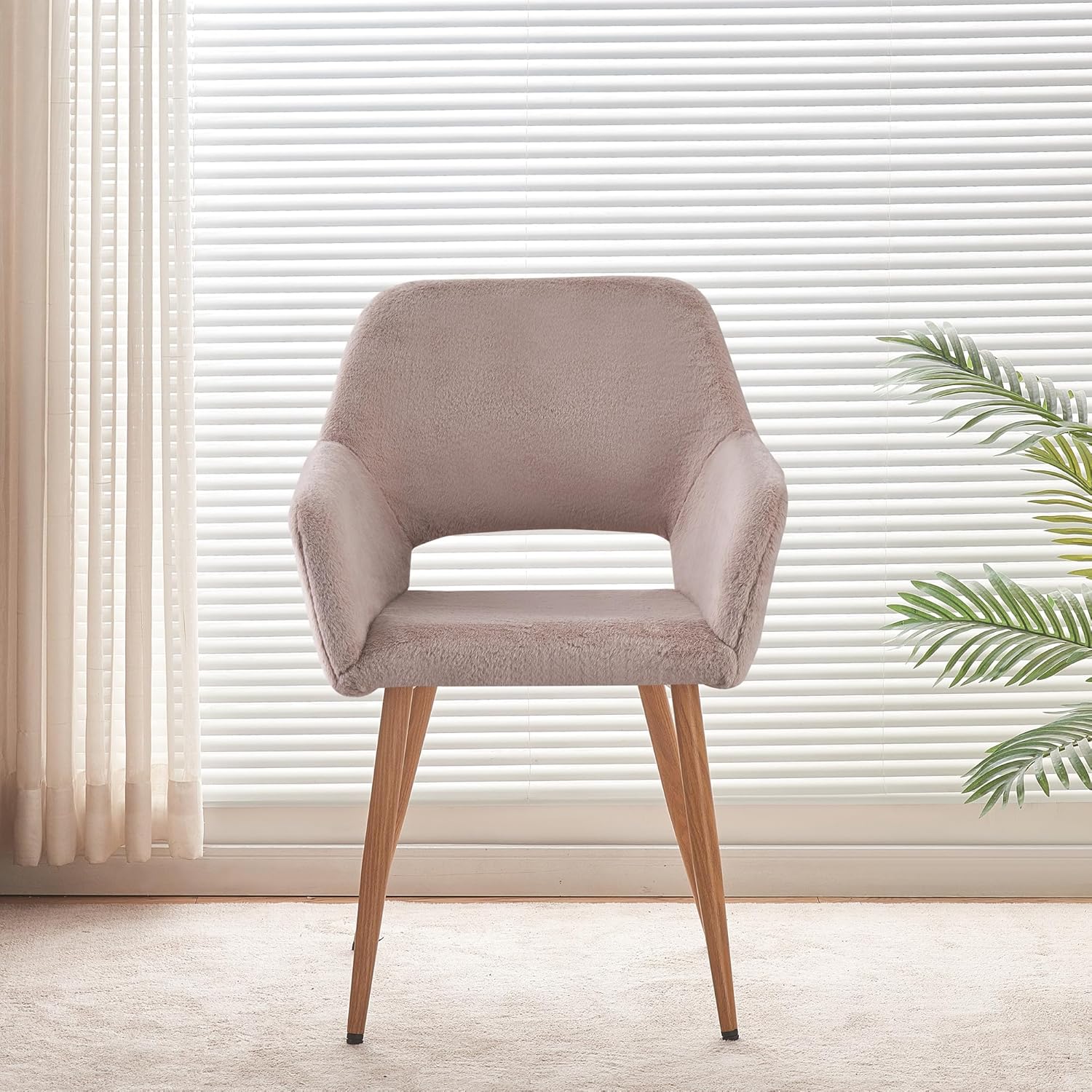 Faux Fur Side Reception Chair with Wood Metal Legs, Grey X186