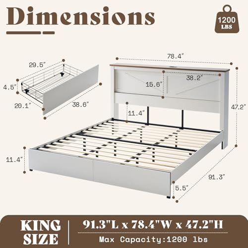 AMERLIFE King Bed Frame with Bookcase Headboard and Charging Station V4787