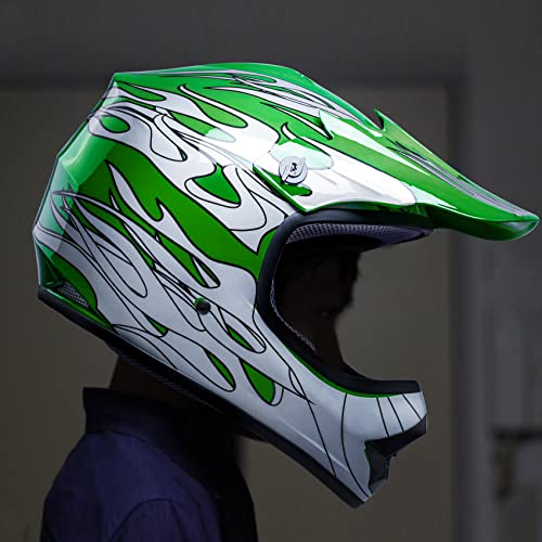SLMOTO Dot Youth Kids Motocross Offroad Helmet with Goggles and Gloves Blue Skull D851858
