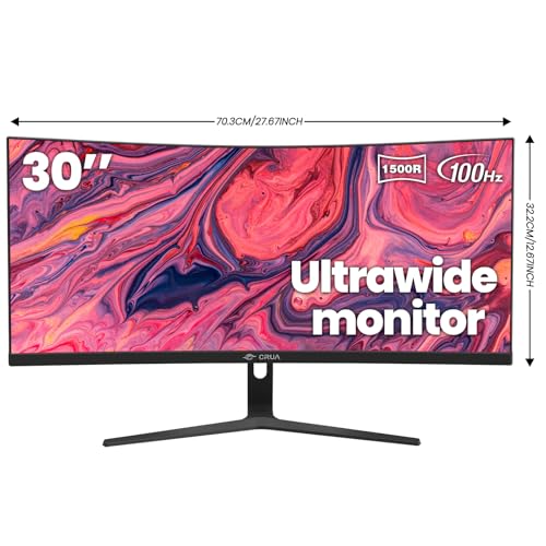 CRUA 30Inch Ultrawide Curved Monitor, 21:9 WFHD 2560x1080P, 100Hz, VA Panel, Black Y8772