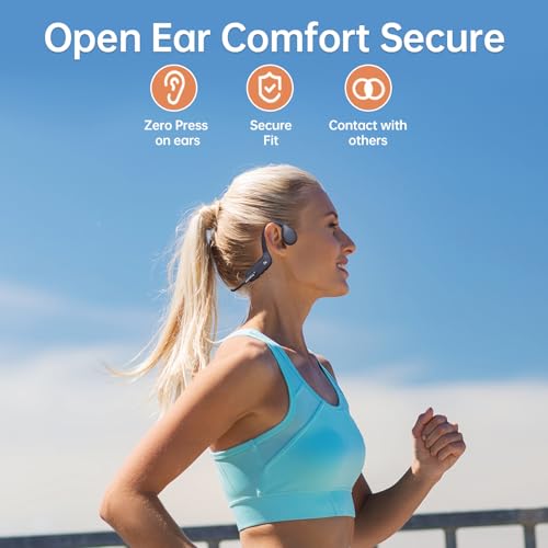 Bone Conduction Headphones Bluetooth, Open Ear with Mic, 32GB MP3, Charcoal Black T52758