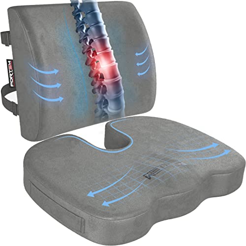 FORTEM Office Chair Cushion and Back Support, Memory Foam Lumbar Pillow, Non Slip, XL V440