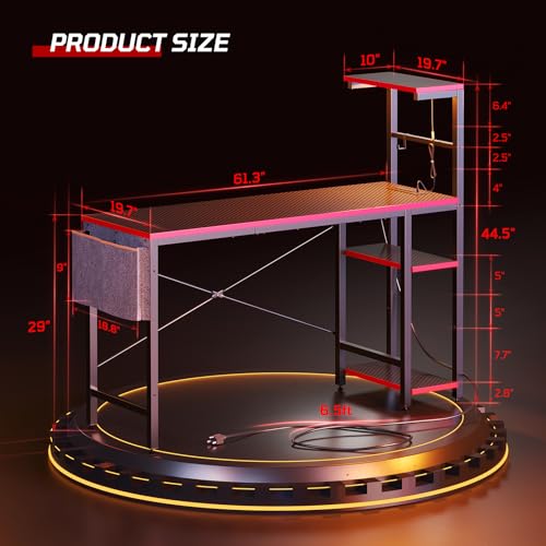 Bestier Gaming Desk with LED Lights, 51.3 Inch Computer Desk Q970