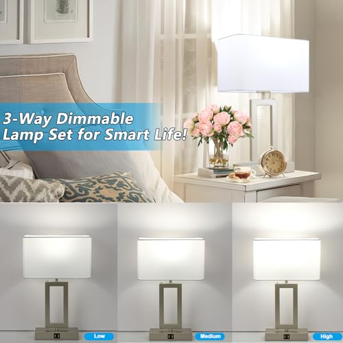 22" Touch Control Table Lamps with USB Ports, Dimmable, Gold & White V1178