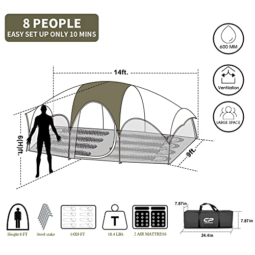 CAMPROS CP Tent 8 Person Weather Resistant Family Camping Tent with Carry Bag Z5924