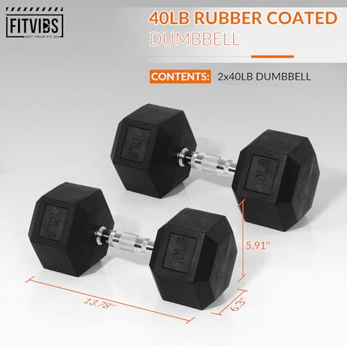 Rubber Encased Hex Dumbbell Set of 2, Anti-Slip Cast Iron Grip, 5-50 LBS H4990
