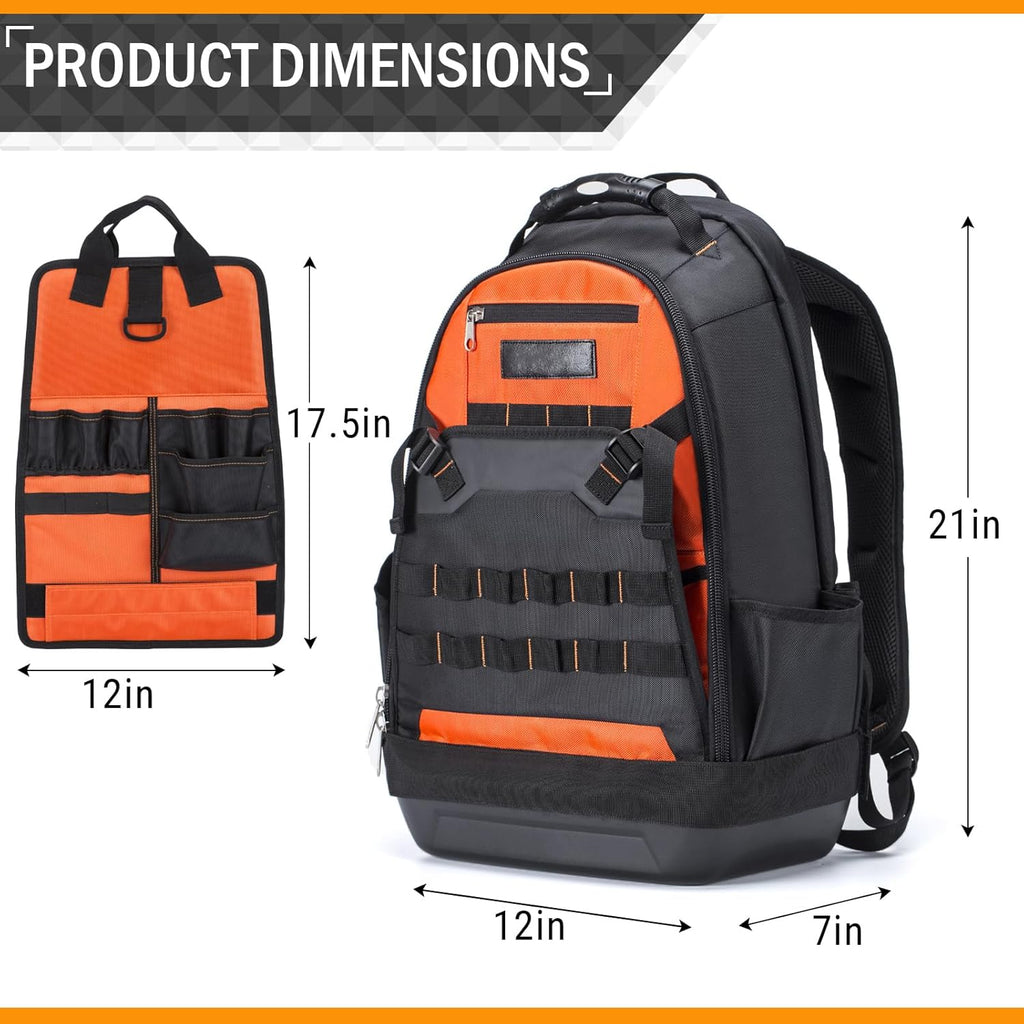 Heavy Duty Tool Backpack for Electrician, HVAC, Men with Waterproof Base S362