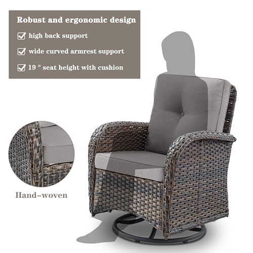 Outdoor Wicker Swivel Rocker Chairs Set of 2 with Rattan Side Table, Brown/Blue B592