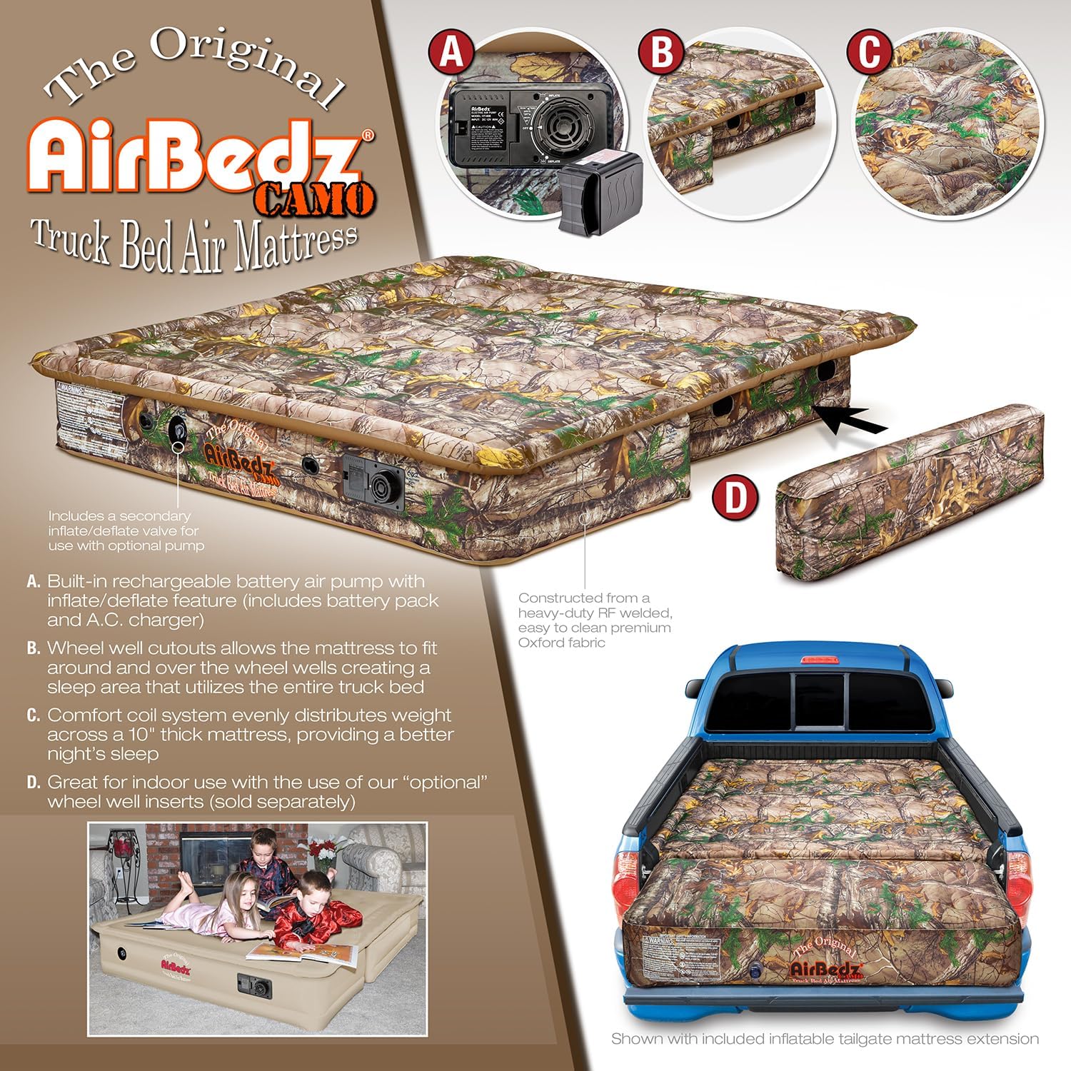 Pittman Tacoma Truck Bed Mattress 5.5 ft Airbedz Original for Mid Size Short Bed G3814