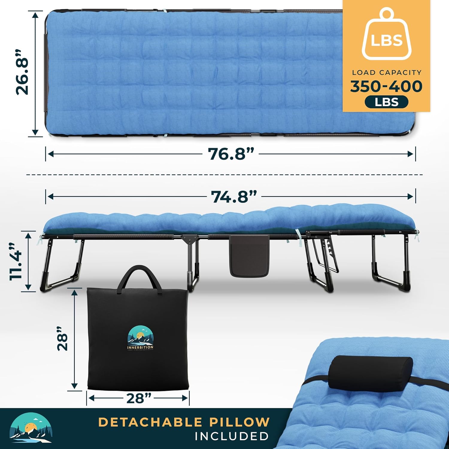 Folding Camping Cot Bed with Adjustable Positions, Pillow & Carrying Bag Y99300