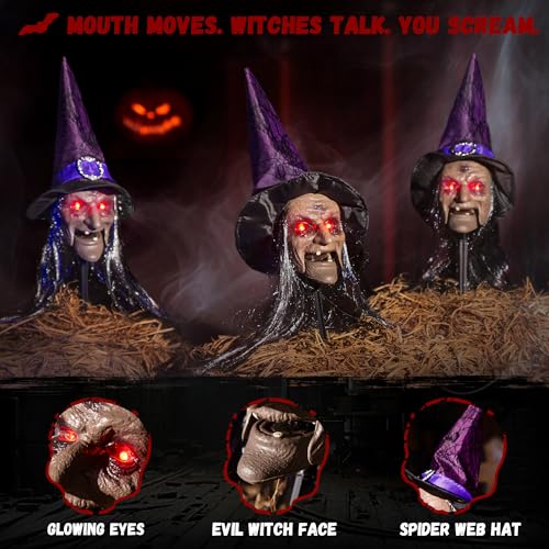 Halloween Animatronic Witch Stakes 3-Pack with Sound and Light-Up Eyes H43563