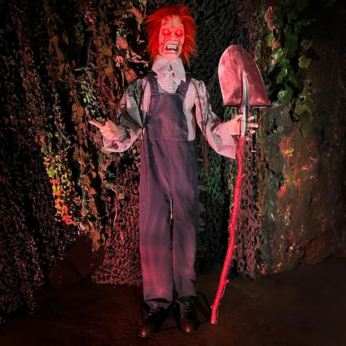 Haunted Hill Farm 5.25-ft Standing Gravekeeper Animatronic with Red LED Eyes and Sound Effects X9371