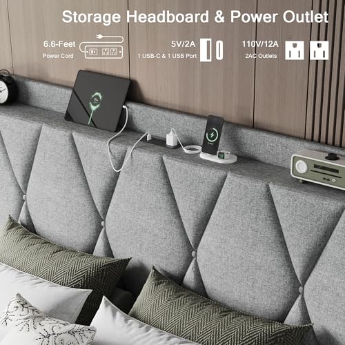 Queen Bed Frame with 4 Storage Drawers and Charging Station, Black S804993