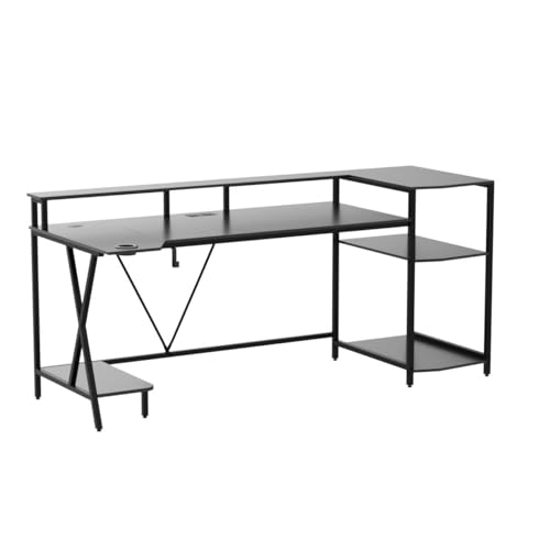 SEDETA Gaming Desk 70.8'' with LED Lights and Storage Shelves, Black Y2845