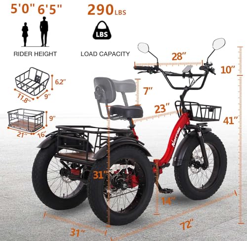 Electric Tricycle for Adults 750W Folding Fat Tire 3-Wheel Ebike K61564