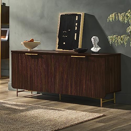Walker Edison Reema Fluted 4-Door Kitchen Sideboard Buffet Console, 69 Inch, Coastal Oak V903859