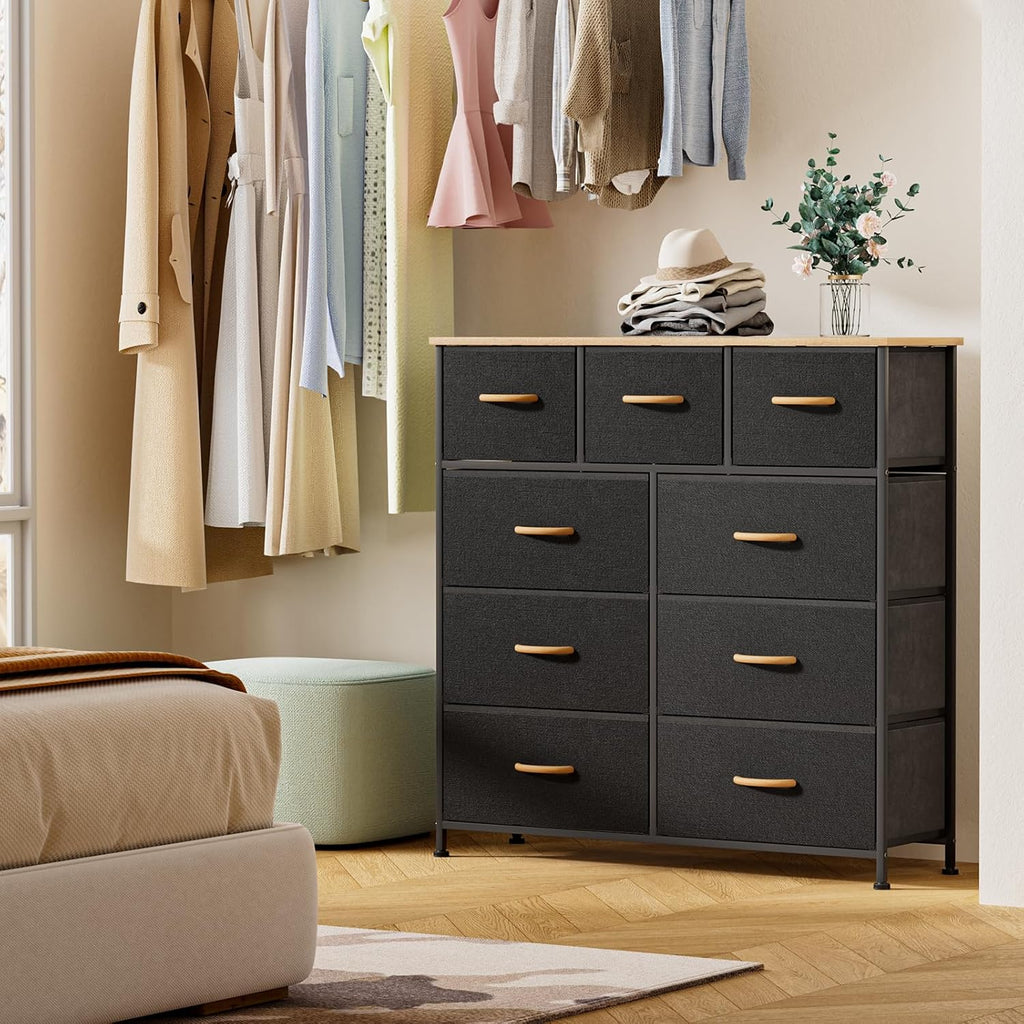 Black Dresser with 9 Drawers and Steel Frame E2248
