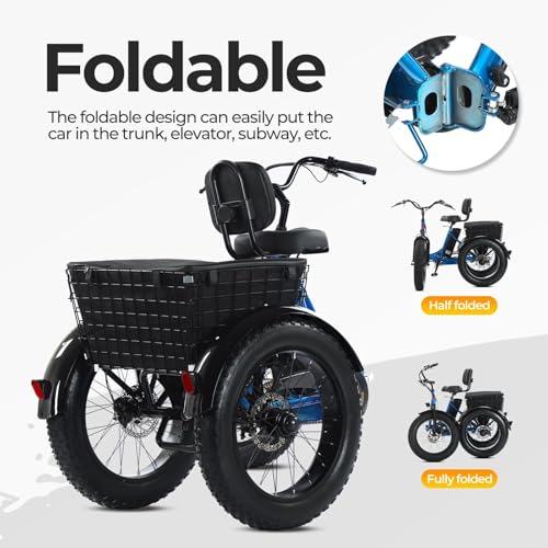 Electric Tricycle for Adults, 20" x 4.0 Fat Tire, 750W, Foldable 3-Wheel, Blue M791