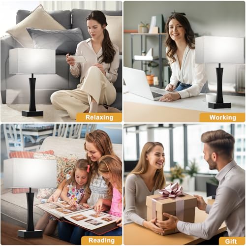 3 Way Dimmable Bedside Lamp Set of 2 with USB Ports C63781