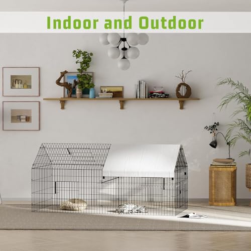 Large Metal Chicken Coop with Run Walk-in Poultry Cage Outdoor Backyard Farm I98427