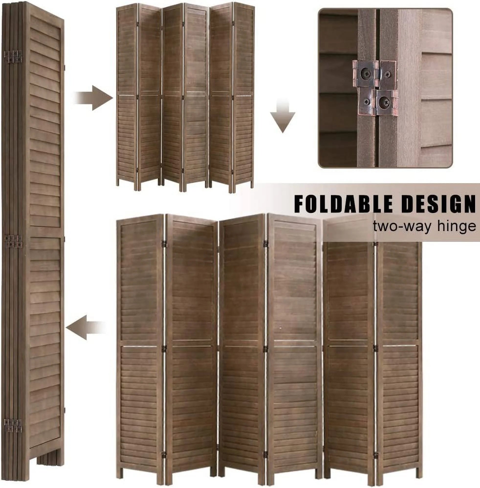 CL.HPAHKL 6 Panel Wood Room Divider, 5.75 Ft Tall Folding Privacy Screen, Brown Q34255