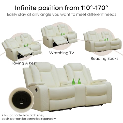 Leather Recliner Sofa Set with LED Lights, USB Port and Storage Console, 3 Piece, Black T442650