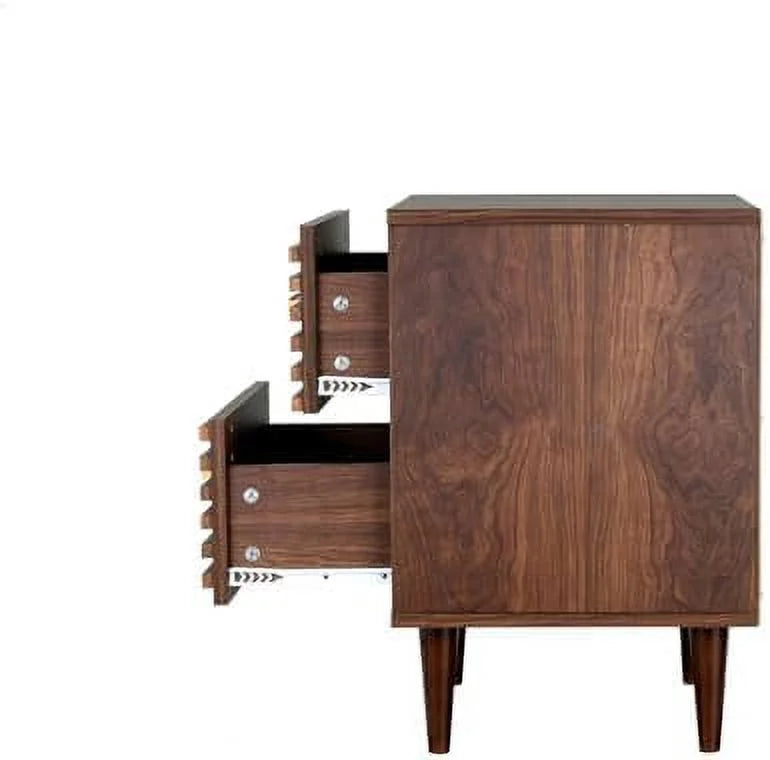 Mid-Century Modern Nightstand with 2 Drawers and Solid Wood Legs X354004
