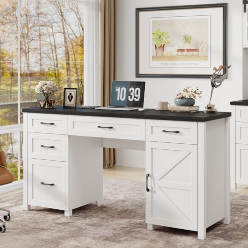 Farmhouse 61" Executive Desk with 5 Drawers and Charging Station, Pure Black W116439