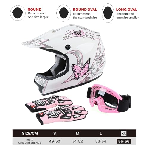 SLMOTO Dot Youth Kids Motocross Offroad Helmet with Goggles and Gloves Blue Skull D851858