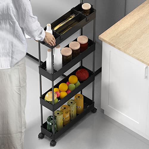 SPACELEAD Slim Storage Cart 4 Tier, Rolling Utility Cart for Bathroom & Kitchen, White Q18019