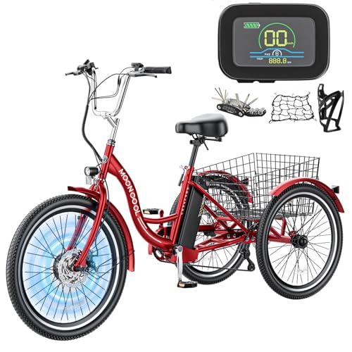 MOONCOOL Electric Tricycle for Adults, 350W 36V, 7 Speeds with Large Basket L833080