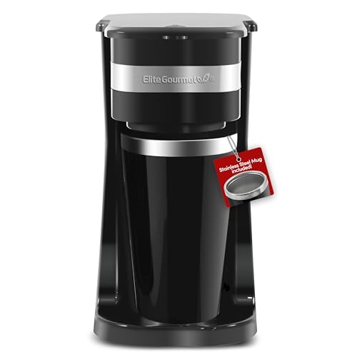 Elite Gourmet EHC113 Personal Single-Serve Coffee Maker with Thermal Travel Mug, Black B70143