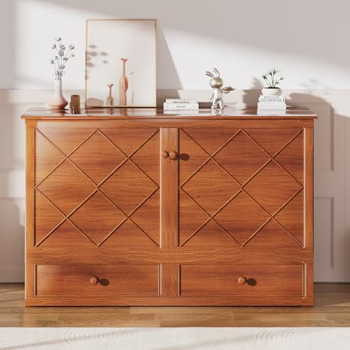 Mjkone Queen Murphy Bed Cabinet with Tri-Folding Mattress, White E6299