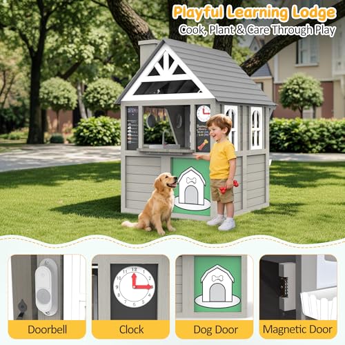 Kids Playhouse Outdoor Wooden Playset for Kids Ages 3-8, Gray N122654