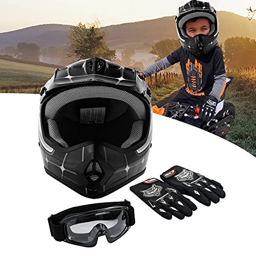 SLMOTO Dot Youth Kids Motocross Offroad Helmet with Goggles and Gloves Blue Skull D851858