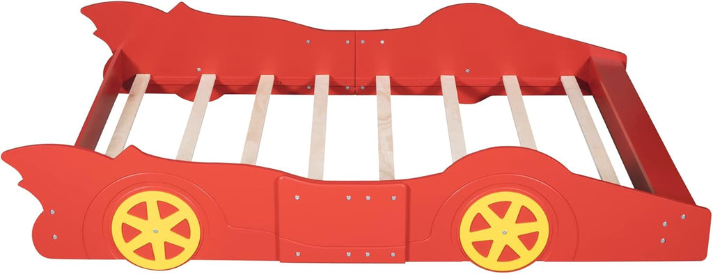 Full Size Red Wooden Race Car Platform Bed for Kids W34286