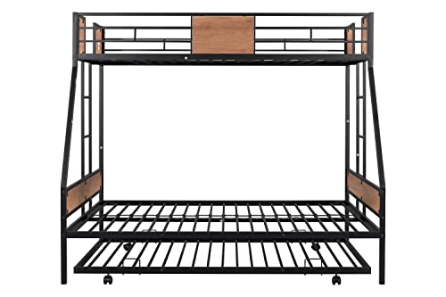 Twin Over Full Metal Bunk Bed with Trundle, Black I57696
