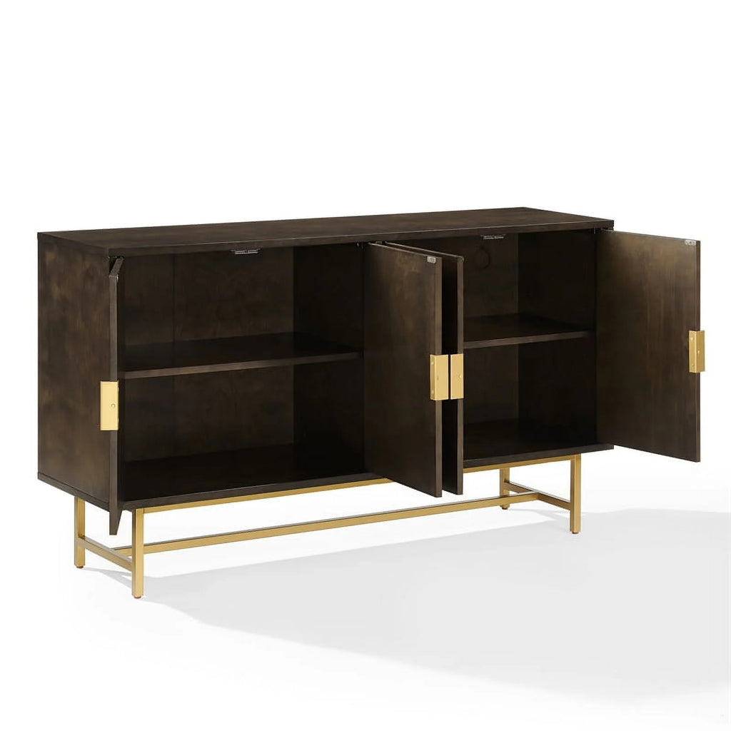 Crosley Furniture Blair Mid-Century Wood/Steel Sideboard, Dark Brown/Gold N739091