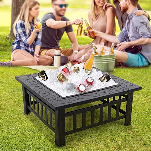 Yaheetech Fire Pit Table 32in Square Metal Outdoor Patio Fireplace L506