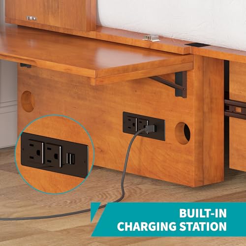 BALUS Murphy Cabinet Bed Queen with USB Charging Station, Tri-Fold Mattress, Dark Grey V81631