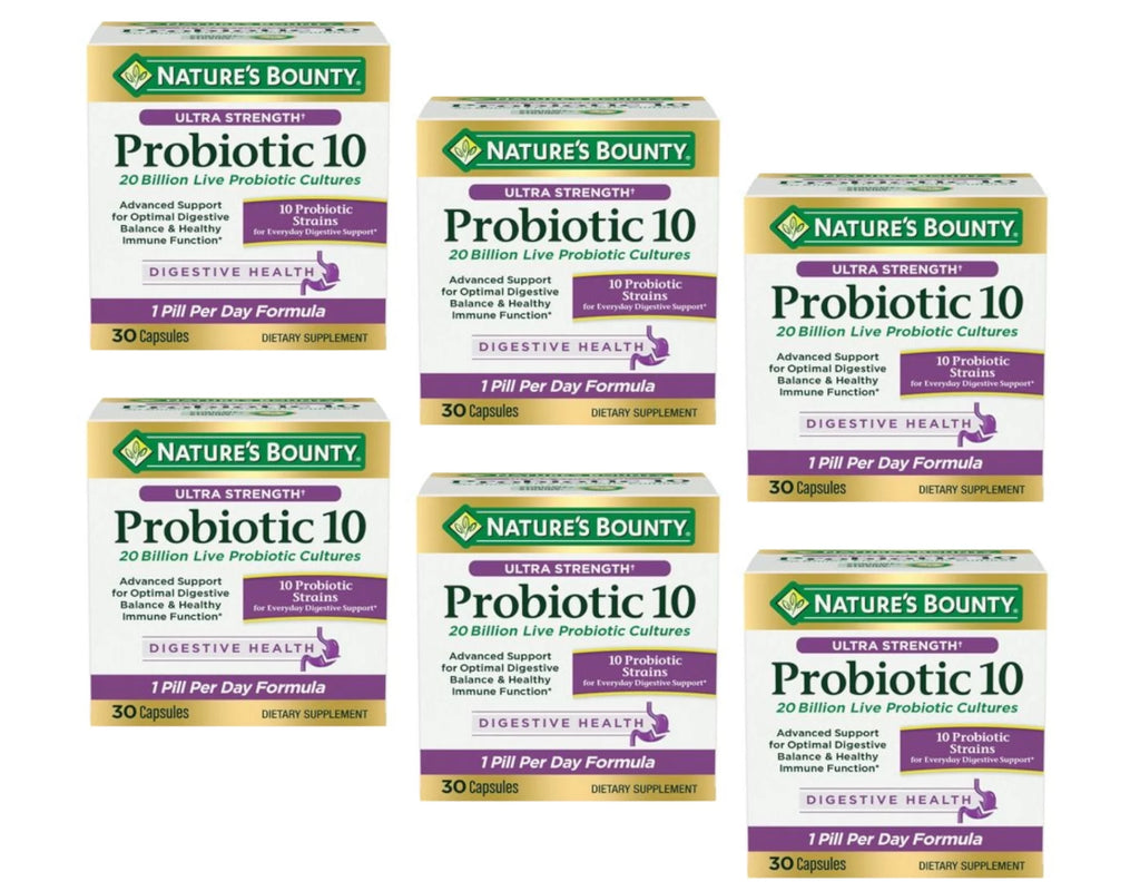 Nature's Bounty Ultra Strength Probiotic 10 Capsules for Digestive Health, 30 Count - Pack of 6