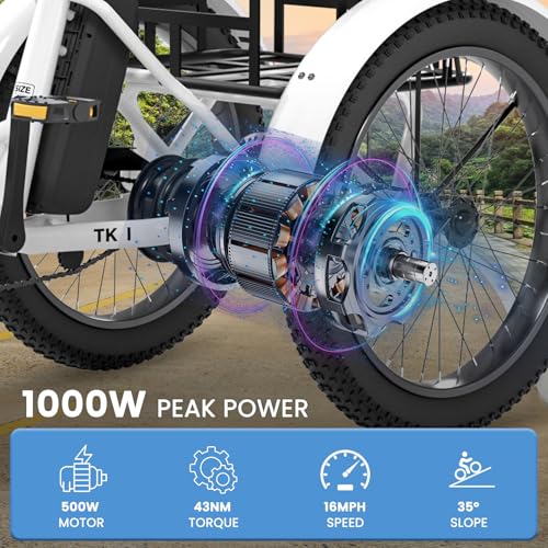 MOONCOOL Electric Trike for Adults, 20" Folding 3-Wheel Ebike, 500W Motor, Removable Battery W50658