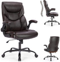 Executive PU Leather High Back Flip-Up Armrest Adjustable Ergonomic Home Office Desk Chair, Brown