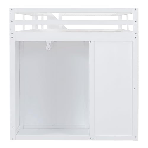 Harper & Bright Designs Twin Size Loft Bed with L-Shaped Desk and Stairs, Solid Wood, White D768