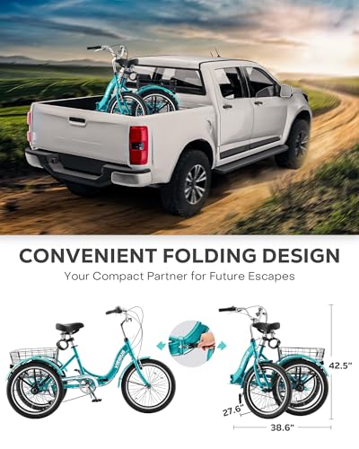 Viribus Folding Adult Tricycle, 20 Inch, 7 Speed, 330lb Capacity J3045