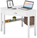 KHBIULIFE Corner Desk for Small Space  Compact Writing Table with Drawer and Shelves  Space Saving Study Modern Workstation  Laptop Corner Computer Desk for Home  Office (White&amp;Natura